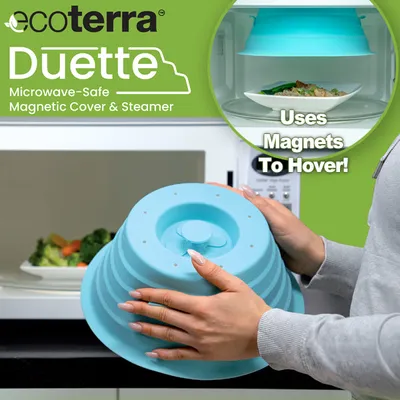 Ecoterra® Duette | 2-in-1 Microwave Plate Cover & Steamer | Magnetic Hover Technology