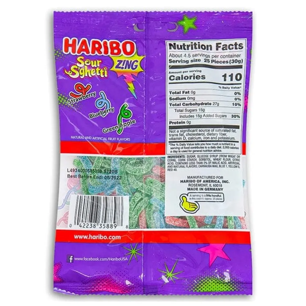 Haribo Sour S'ghetti Fruit Flavored Gummy Candy (5oz)