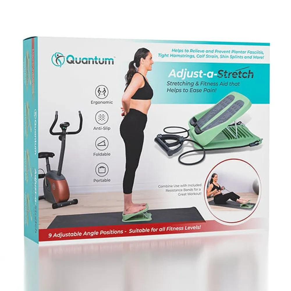 Quantum™ Adjust-A-Stretch | Adjustable Leg Stretcher Slant Board | BONUS Resistance Bands!