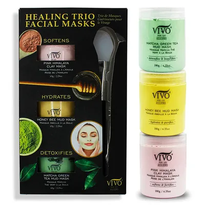 Vivo Per Lei: Healing Trio Facial Mud Mask Kit (3x 6.35oz) | Includes Brush!