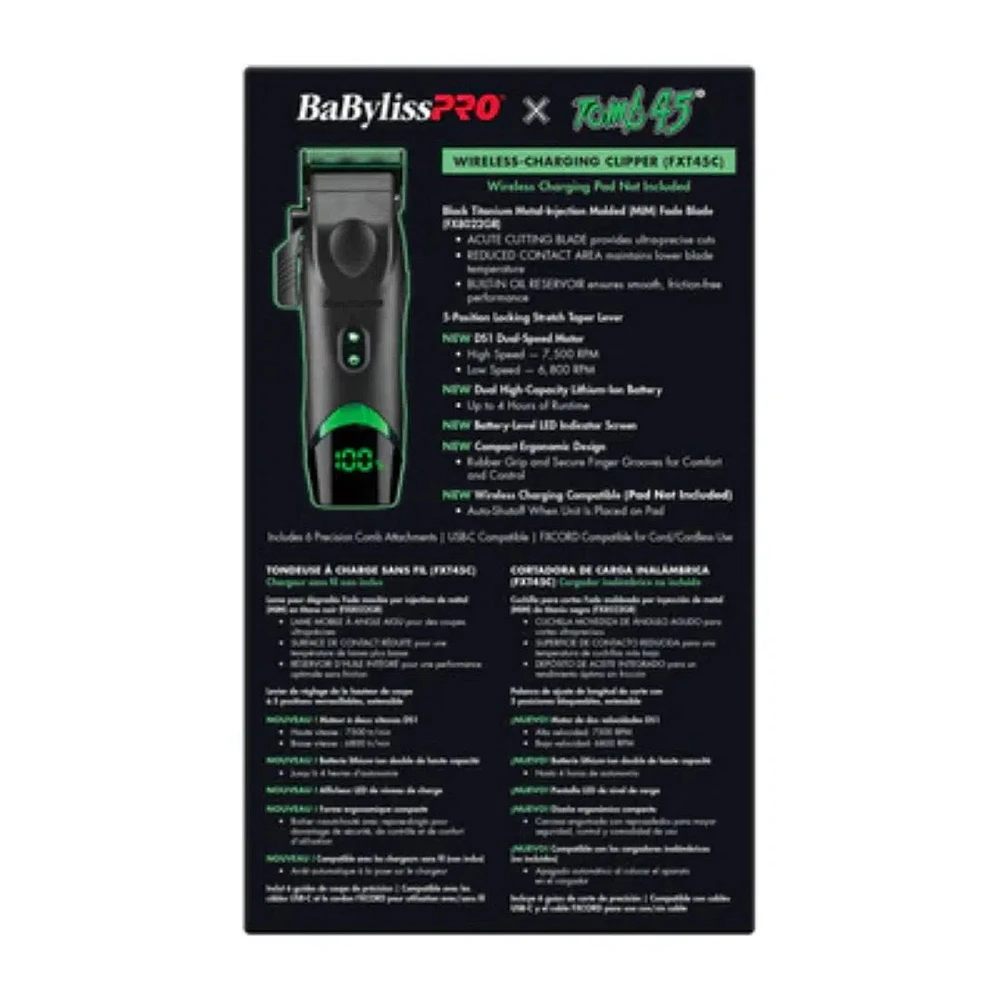 Wireless Charging Clipper Black Titanium With Mim Fade Blade - FXT45C