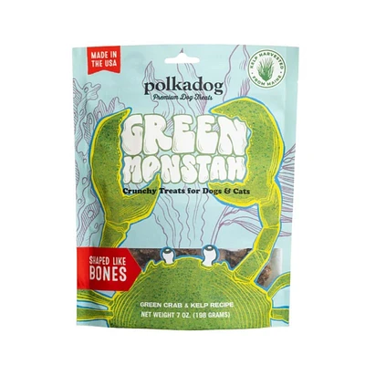Polkadog - Green Monstah Bones Treats for Dogs & Cats - High Protein & Vitamin Rich - Green Crab & Kelp Recipe