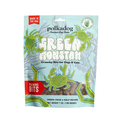 Polkadog - Green Monstah Bits Training Treats for Dogs & Cats - High Protein & Vitamin Rich - Green Crab & Kelp Recipe
