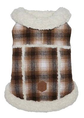 Hotel Doggy - Pet Coat - Neutral Plaid with Sherpa Lining