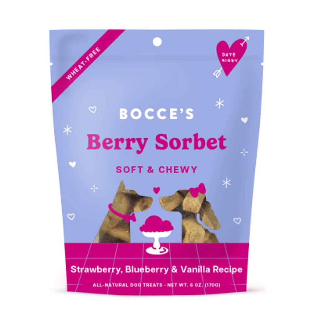 Bocce's Bakery - Soft & Chewy Dog Treat - Berry Sorbet - Strawberry. Blueberry,  & Vanilla Recipe