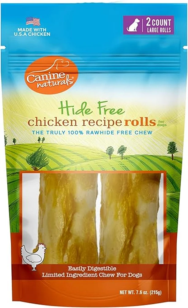 Canine Naturals - Rawhide Alternative Dog Chew - Hide Free Chicken Flavor Rolls