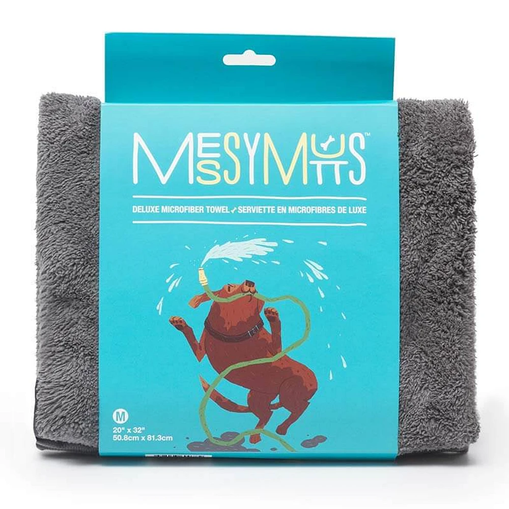 Messy Mutts - Microfiber Ultra Soft Dog Towel with Hand Pockets - Gray