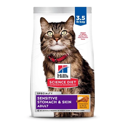 Science Diet - Adult Dry Cat Food For Sensitive Stomach & Skin – Chicken & Rice Recipe – Supports Digestion
