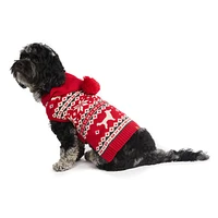 Hotel Doggy - Dog Sweater - Hooded Fairisle Christmas Sweater with Pom Pom
