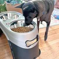 Petmate - Elevated Feeder Dog Bowls – Easy Reach Diner for Senior & Large Breeds – Black/Pearl Tan