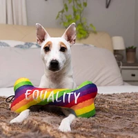 - Power Plush Dog Toy - Soft with Squeaker & Crinkle for Interactive Play - Pride Equality Bone