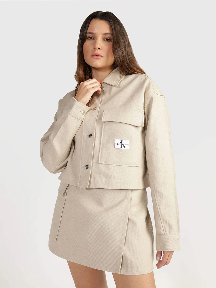 Sobrecamisa Calvin Klein con Bolsillo Mujer Beige