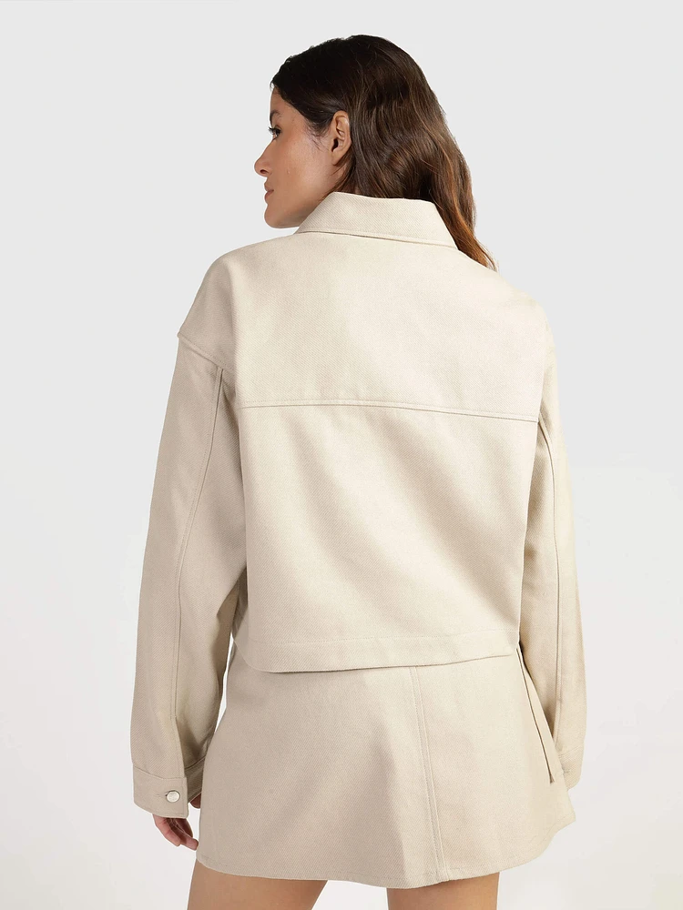 Sobrecamisa Calvin Klein con Bolsillo Mujer Beige