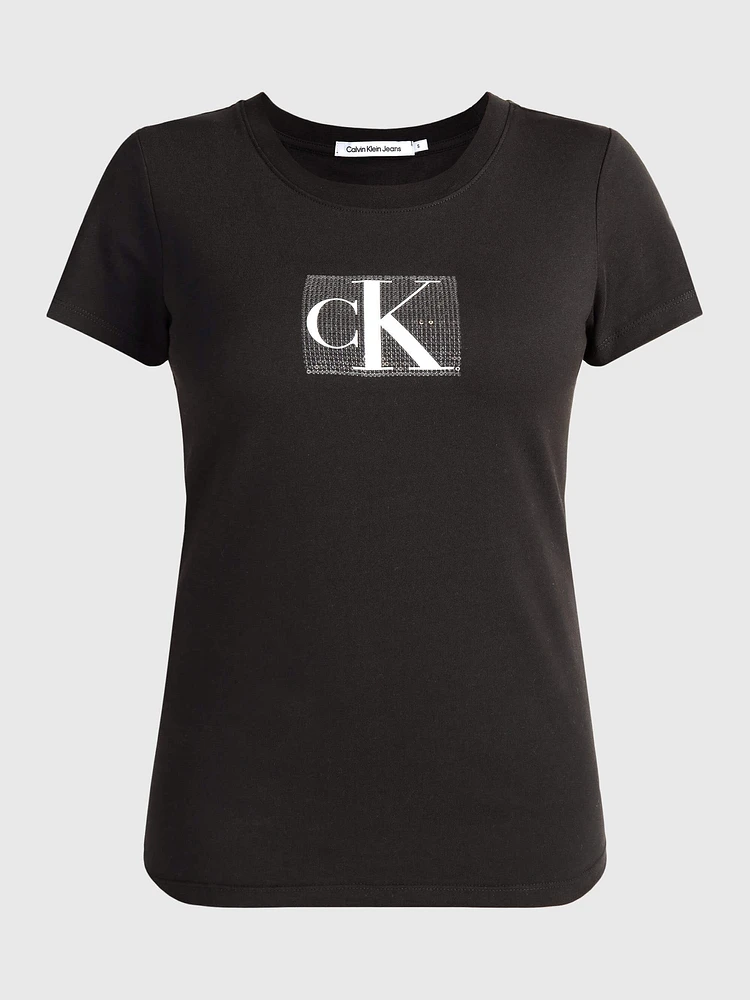 Playera Calvin Klein con Monograma Mujer Negro