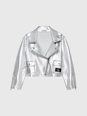 Chamarra Calvin Klein Biker Niña Plateado