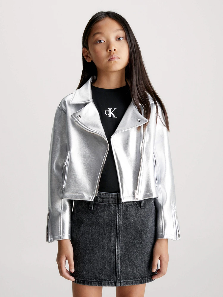 Chamarra Calvin Klein Biker Niña Plateado