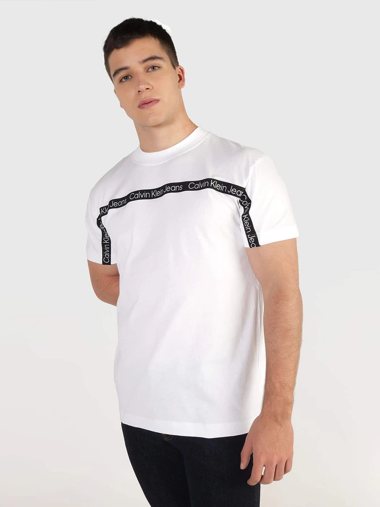 Playera Calvin Klein Franja Hombre Blanco