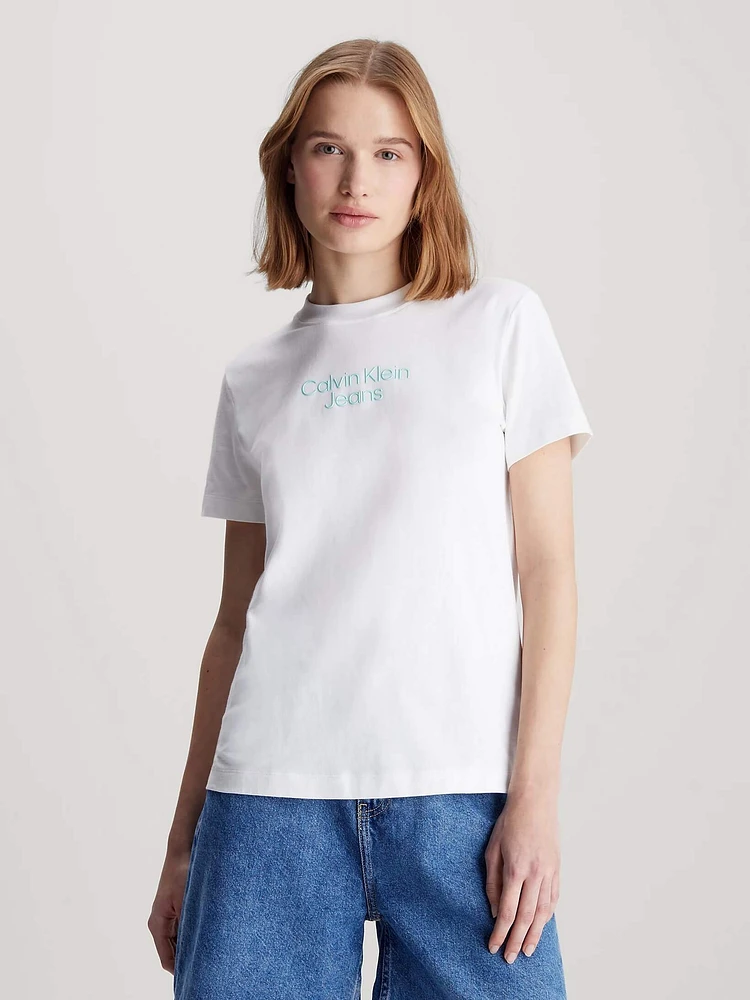 Playera Calvin Klein Logo Relieve Mujer Blanco