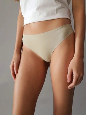 Tanga Calvin Klein Logo Mujer Beige