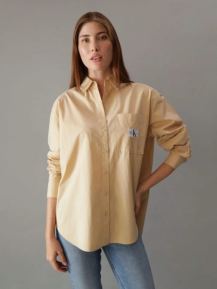 Camisa Calvin Klein Bolsillo Mujer Beige