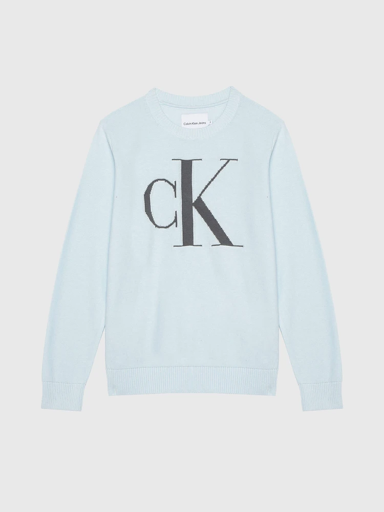 Suéter Calvin Klein Monograma Niño Azul