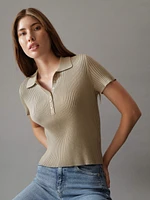 Polo Calvin Klein Canalé Mujer Beige