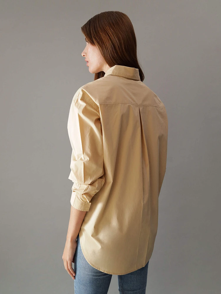 Camisa Calvin Klein Bolsillo Mujer Beige