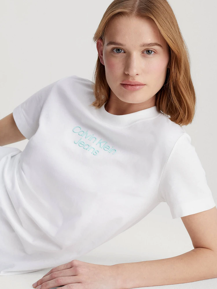 Playera Calvin Klein Logo Relieve Mujer Blanco