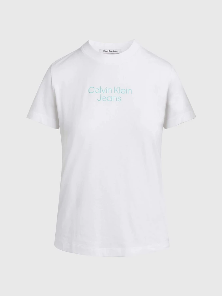 Playera Calvin Klein Logo Relieve Mujer Blanco