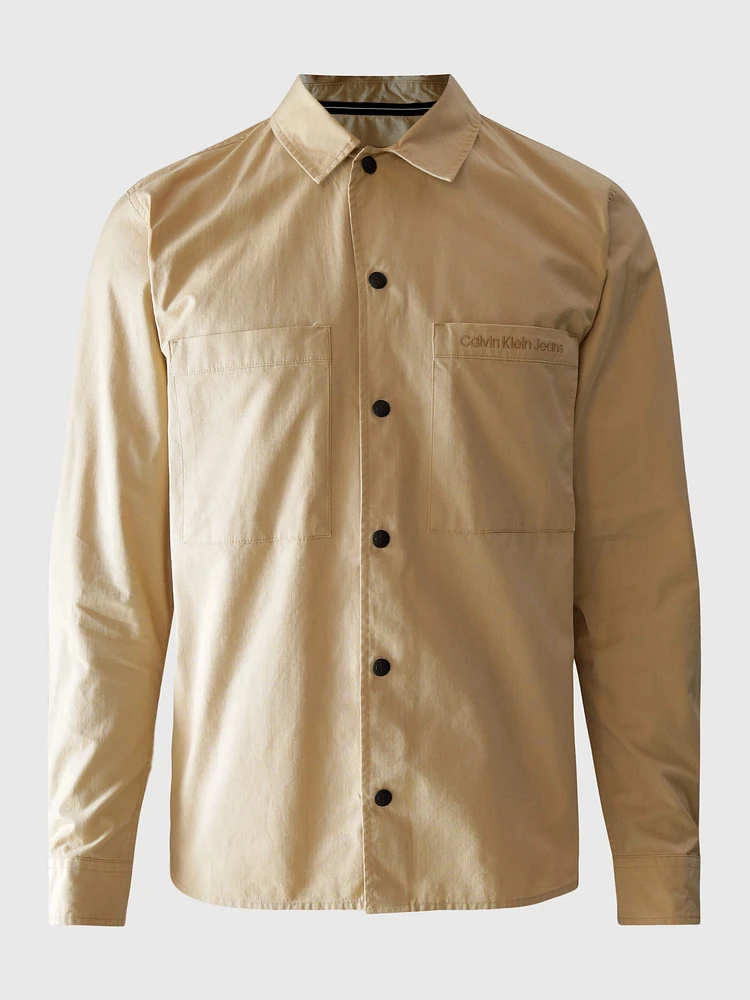 Camisa Calvin Klein Bolsillo Hombre Beige