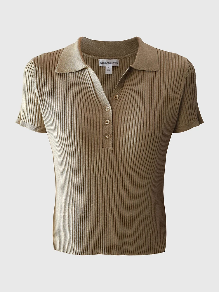 Polo Calvin Klein Canalé Mujer Beige