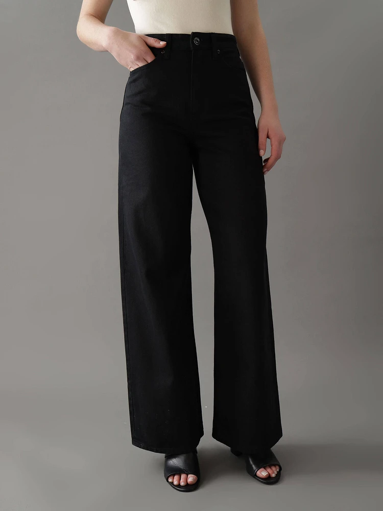 Jeans Calvin Klein High Rise Wide Leg Mujer Negro