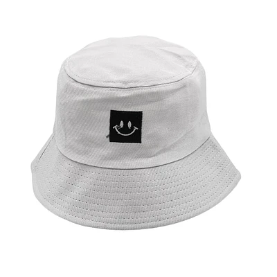 HAPPY FACE BUCKET HAT - White