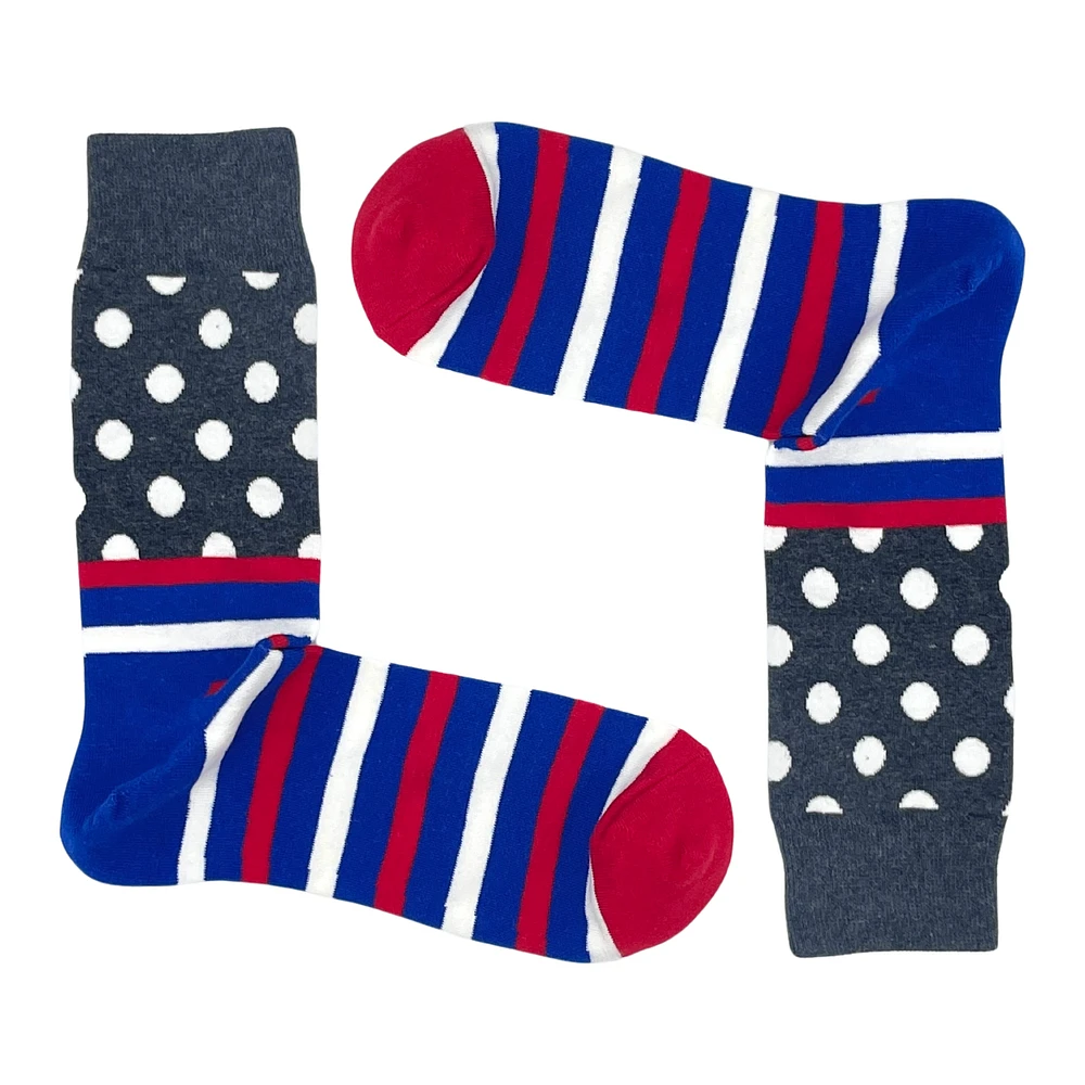 STRIPES & DOTS- GRAY, RED, BLUE