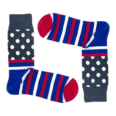 STRIPES & DOTS- GRAY, RED, BLUE