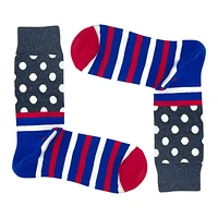 STRIPES & DOTS- GRAY, RED, BLUE