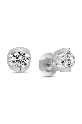 Green Leaf Lab Grown Diamond Earrings 14K White Gold Half Moon Collection Screwback studs- 2.00ct