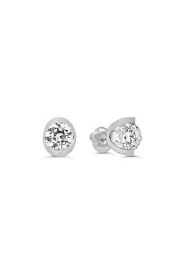 Green Leaf Lab Grown Diamond Earrings 14K White Gold Half Moon Collection Screwback studs- 1.50ct