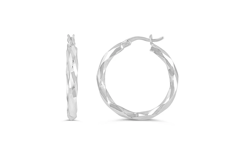 Diamond Cut White Gold Hoops