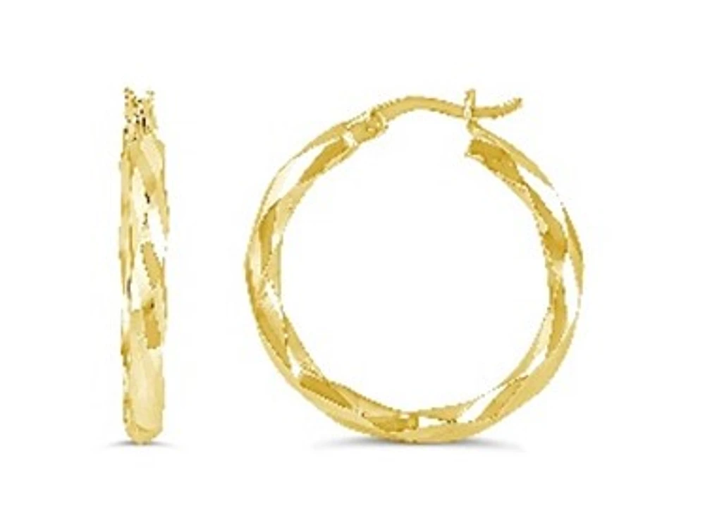 Diamond Cut Yellow Gold Hoops