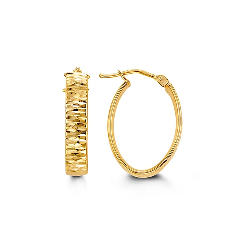 Wide Oval Diamond Cut Hoops in Yellow Gold