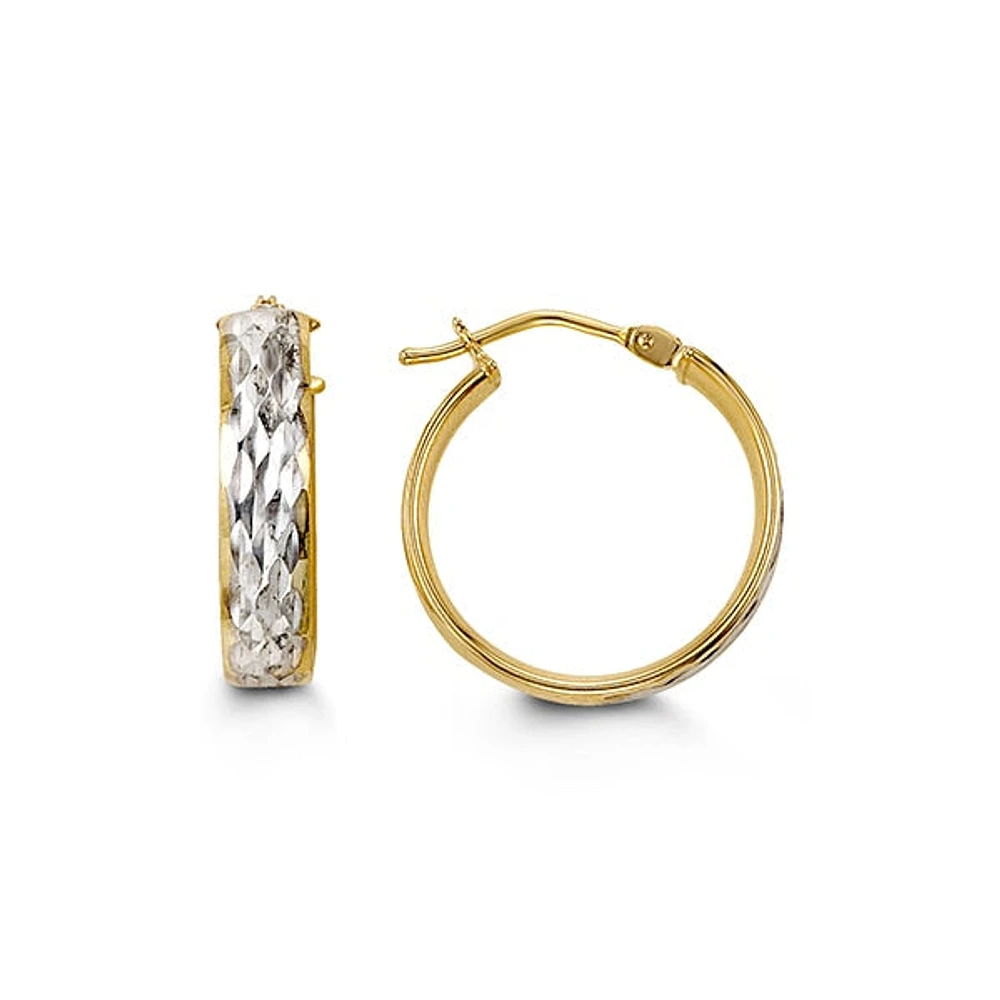 Diamond Cut Two Tone Gold Hoops