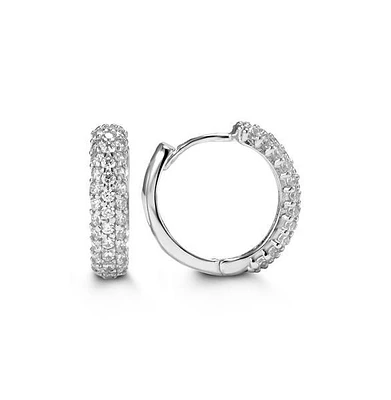 C.Z Pave Triple Rows White Gold Huggies