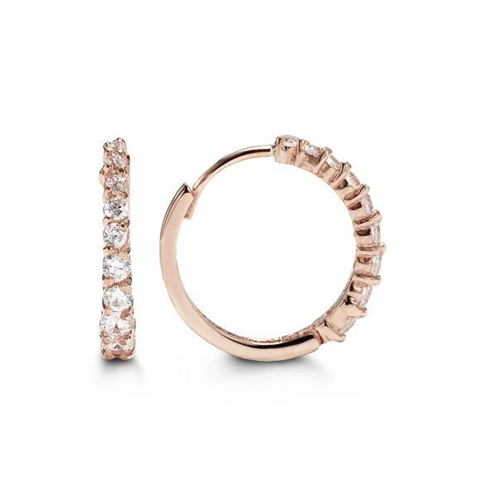 C.Z Tapered 4 prongs Setting Rose Gold Huggies