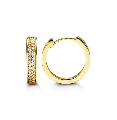 C.Z Double Pave Yellow Gold Huggies