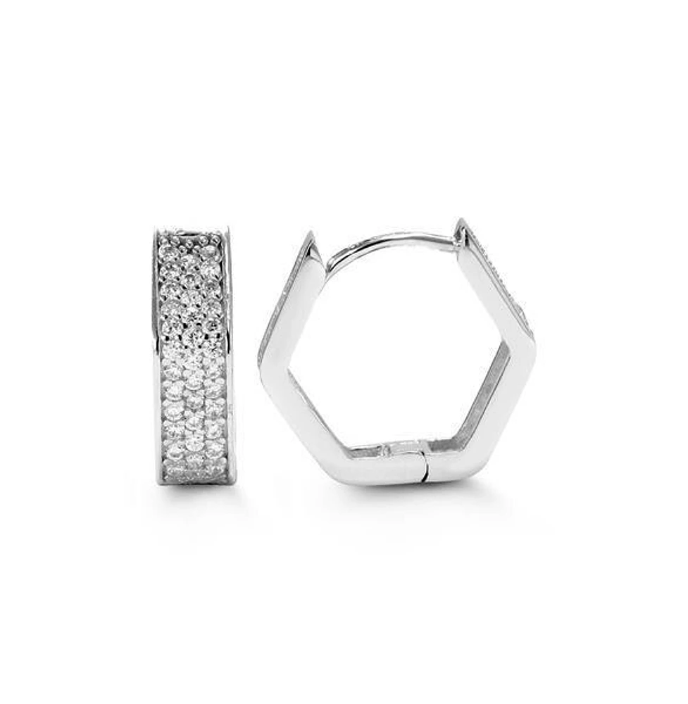 C.Z Geometric Triple Pave White Gold Huggies