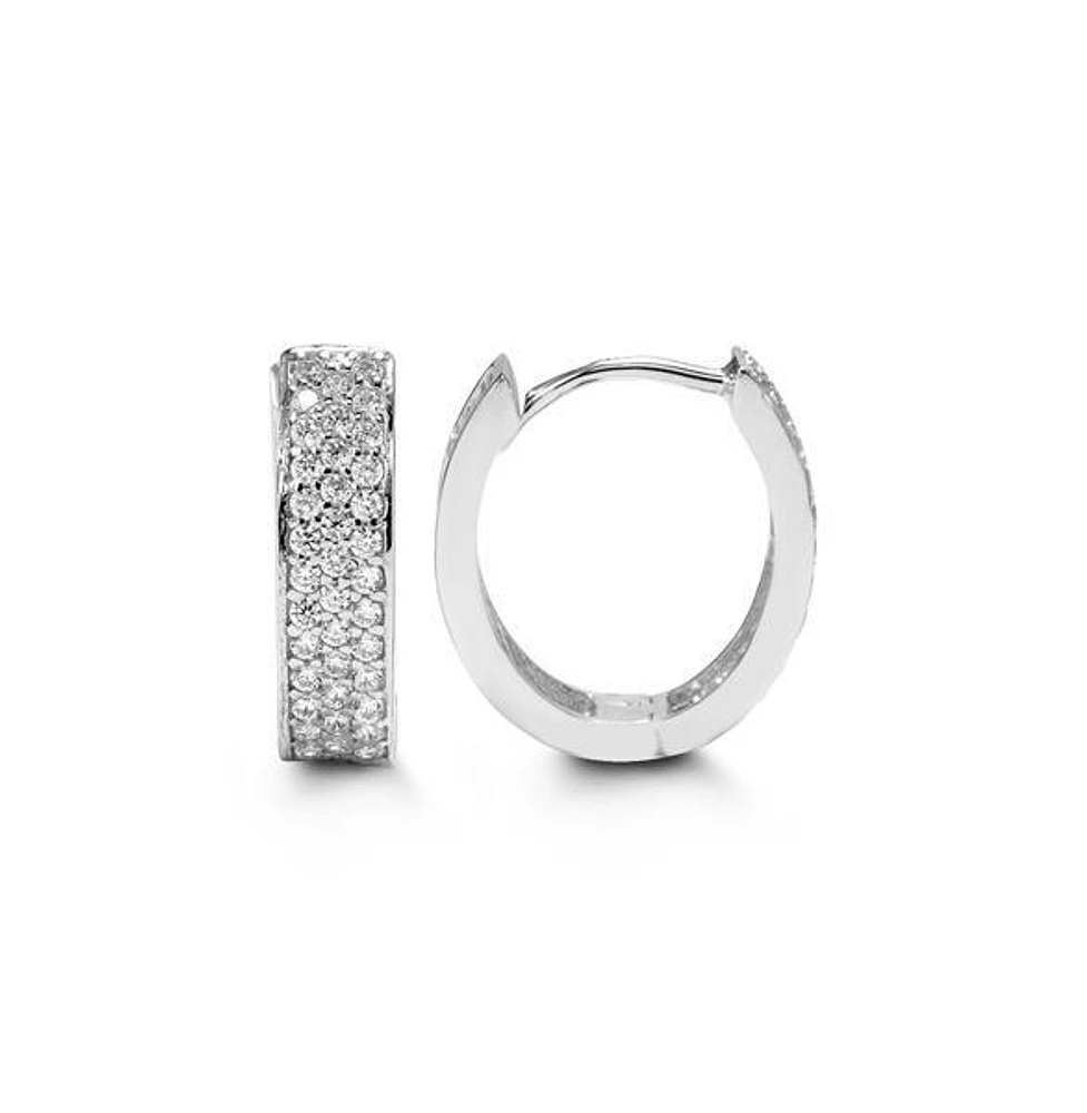 C.Z White Gold Triple Pave Huggies