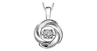 10K White Gold Pulse Diamond (0.02 ct. T.W.) Swirling Flower Necklace