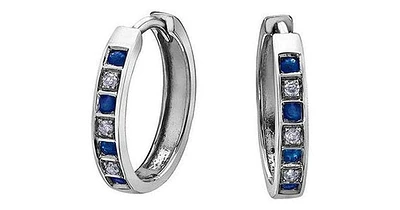 10K White Gold Sapphire & Diamond (0.03 ct. T.W) Huggies