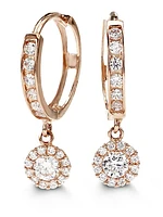 Halo C.Z. Channel Rose Gold Lux Drop Earrings